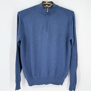 Peter Millar Mens 1/4 Zip Golf Polo Sweater Wool CottonBlue Size Large